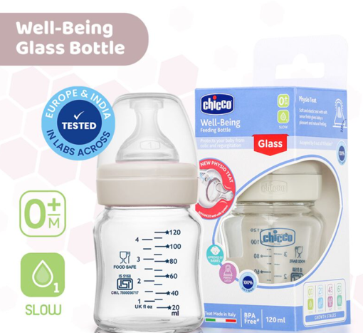 Picture of CHICCO WELL BEING FEEDING GLASS BOTTLE 120ML
